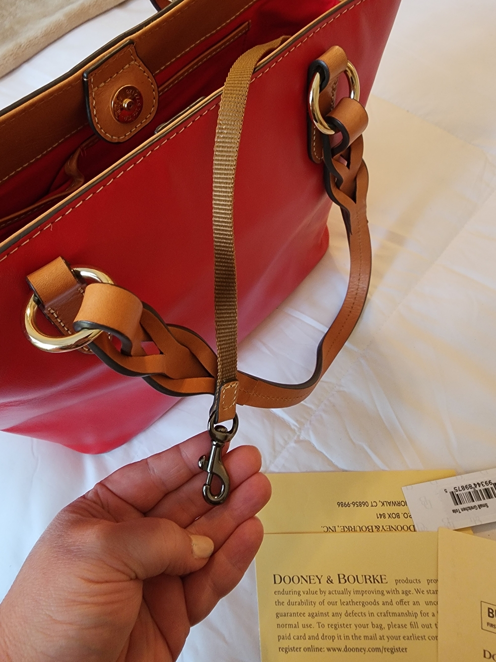 Dooney & Bourke Red Leather Tote with Tan Handles - Picture 13 of 14